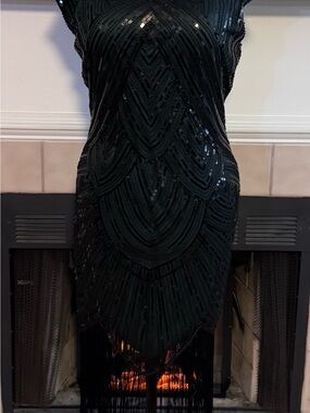 Fundaisy Green Flapper Dress with Dark Green Sequin and Fringe